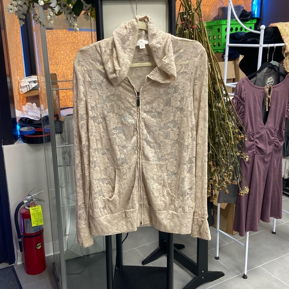 Iris Basic Extra Large Lace Hoodie, Pale Pink Bei… - image 1